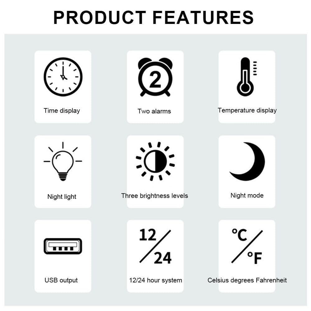 Mirror Surface LED Digital Alarm Clock Temperature Display Students Bedside Desktop Clock