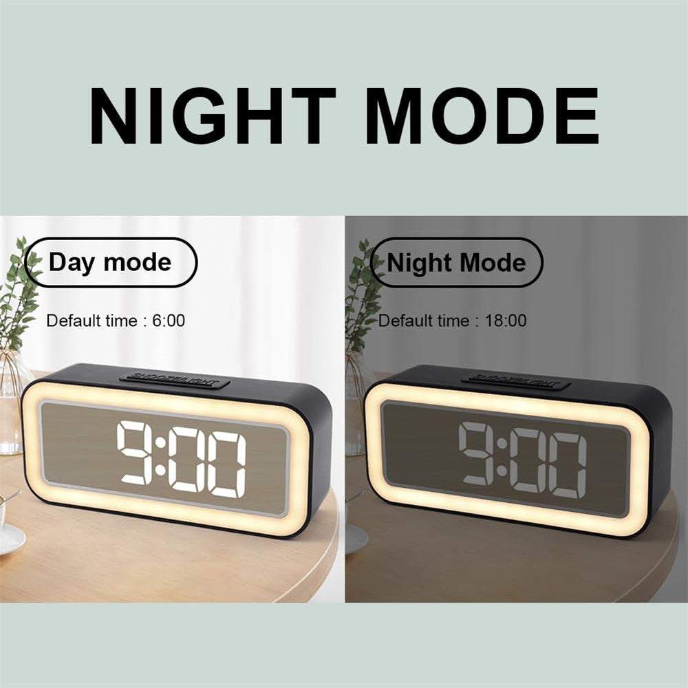 Mirror Surface LED Digital Alarm Clock Temperature Display Students Bedside Desktop Clock