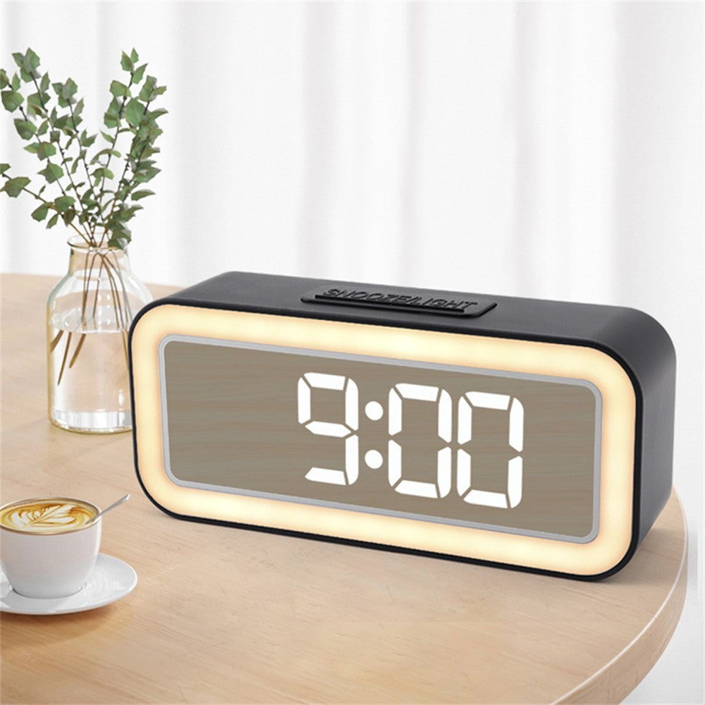 Mirror Surface LED Digital Alarm Clock Temperature Display Students Bedside Desktop Clock