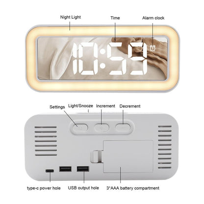Mirror Surface LED Digital Alarm Clock Temperature Display Students Bedside Desktop Clock