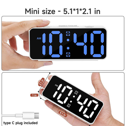YF2024 Dual Alarm 15 RGB Colors LED Mirror Surface Clock Mini Student Desktop Digital Clock