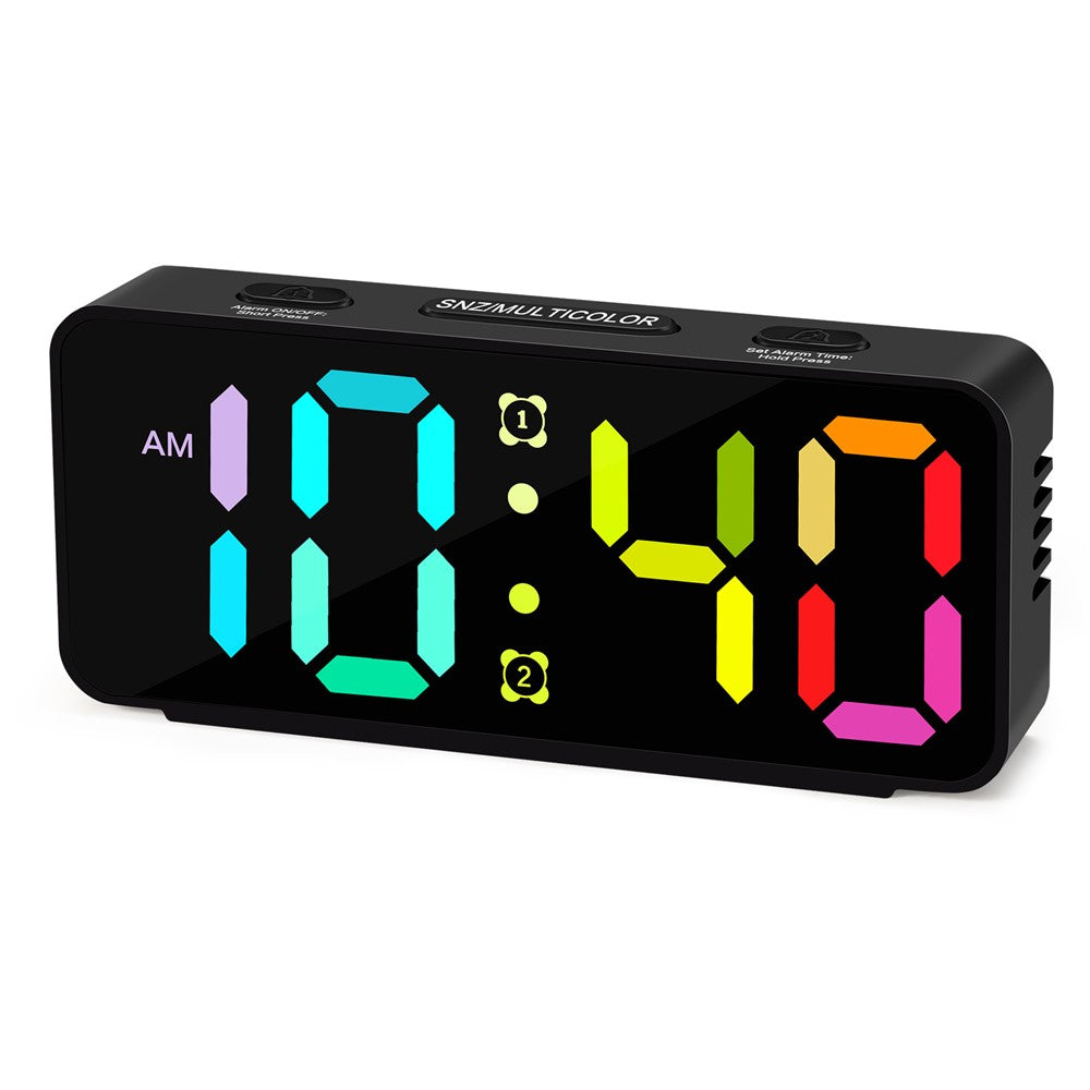YF2024 Dual Alarm 15 RGB Colors LED Mirror Surface Clock Mini Student Desktop Digital Clock
