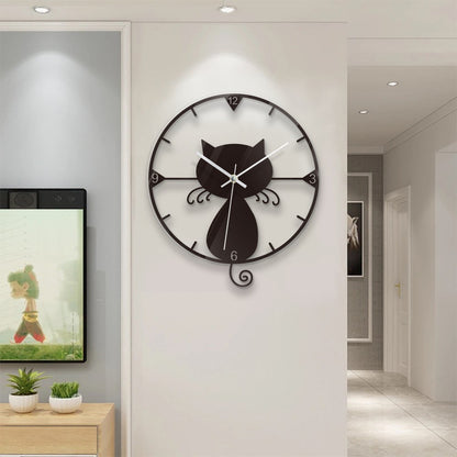 Clear Acrylic Black Cat Wall Clock Silent Non-Ticking Clock (No Battery) for Kids Bedrooms Living Room