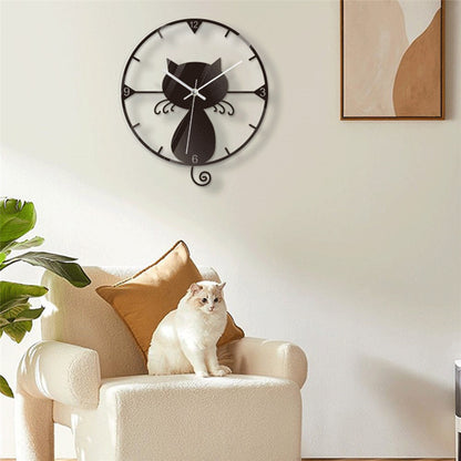 Clear Acrylic Black Cat Wall Clock Silent Non-Ticking Clock (No Battery) for Kids Bedrooms Living Room