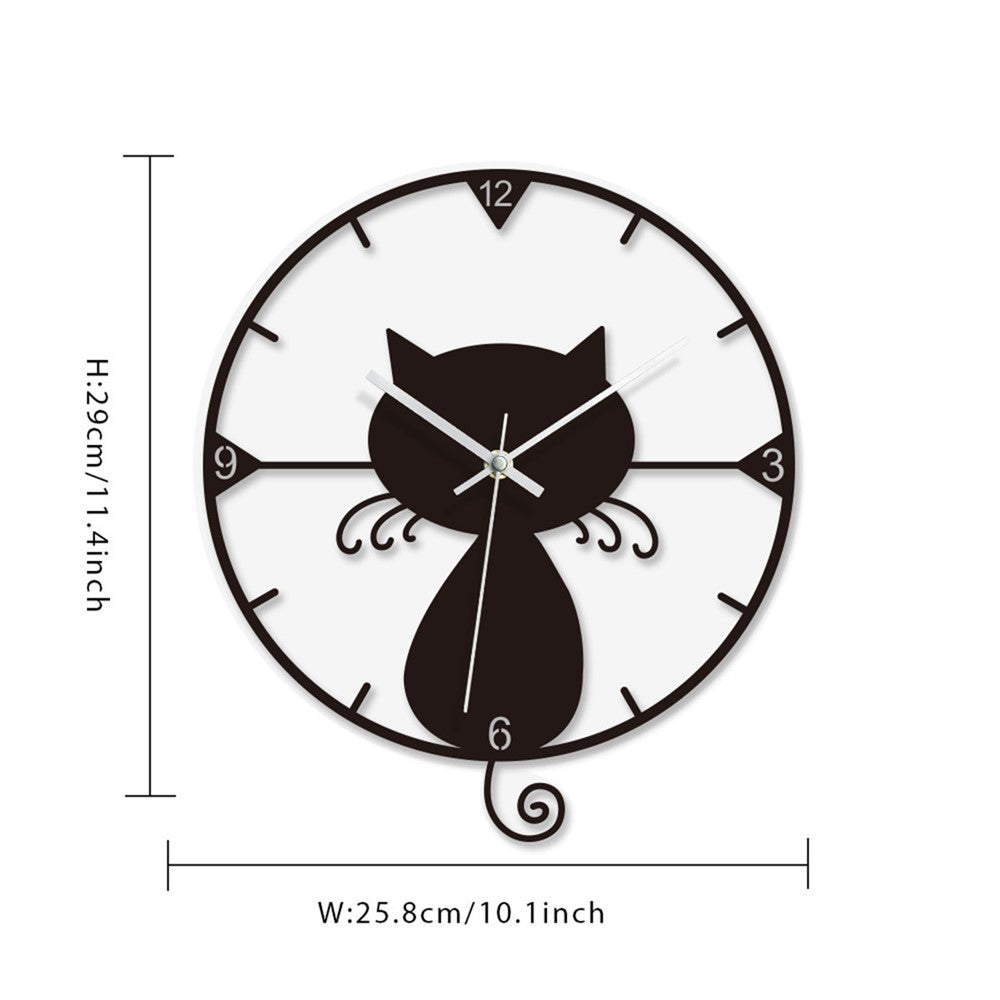 Clear Acrylic Black Cat Wall Clock Silent Non-Ticking Clock (No Battery) for Kids Bedrooms Living Room