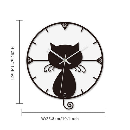Clear Acrylic Black Cat Wall Clock Silent Non-Ticking Clock (No Battery) for Kids Bedrooms Living Room
