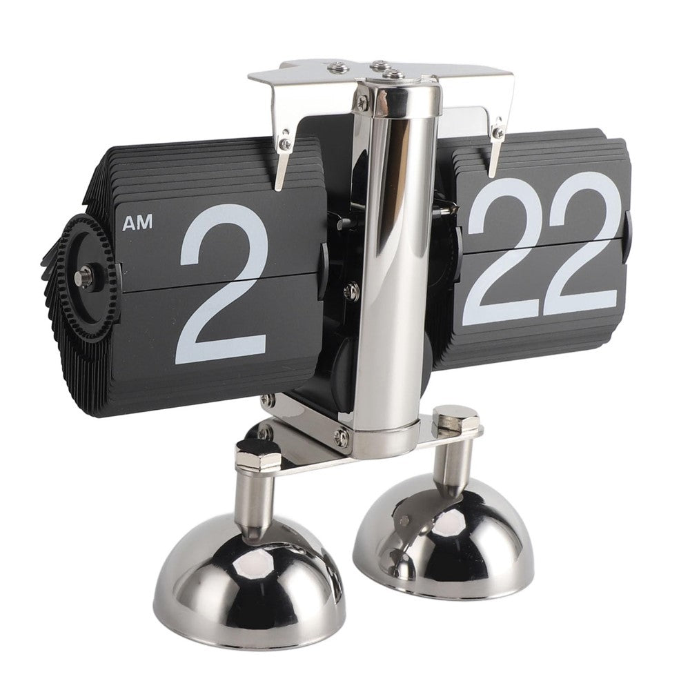 Automatic Flip Clock Retro Simple Home Living Room Table Clock Dual Foot Stainless Steel Quartz Movement Flip Clock