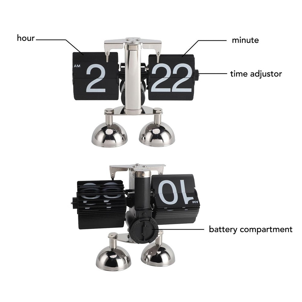Automatic Flip Clock Retro Simple Home Living Room Table Clock Dual Foot Stainless Steel Quartz Movement Flip Clock