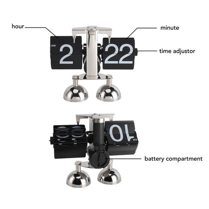 Automatic Flip Clock Retro Simple Home Living Room Table Clock Dual Foot Stainless Steel Quartz Movement Flip Clock