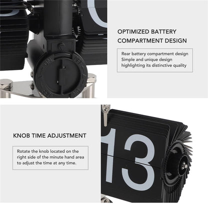 Automatic Flip Clock Retro Simple Home Living Room Table Clock Dual Foot Stainless Steel Quartz Movement Flip Clock