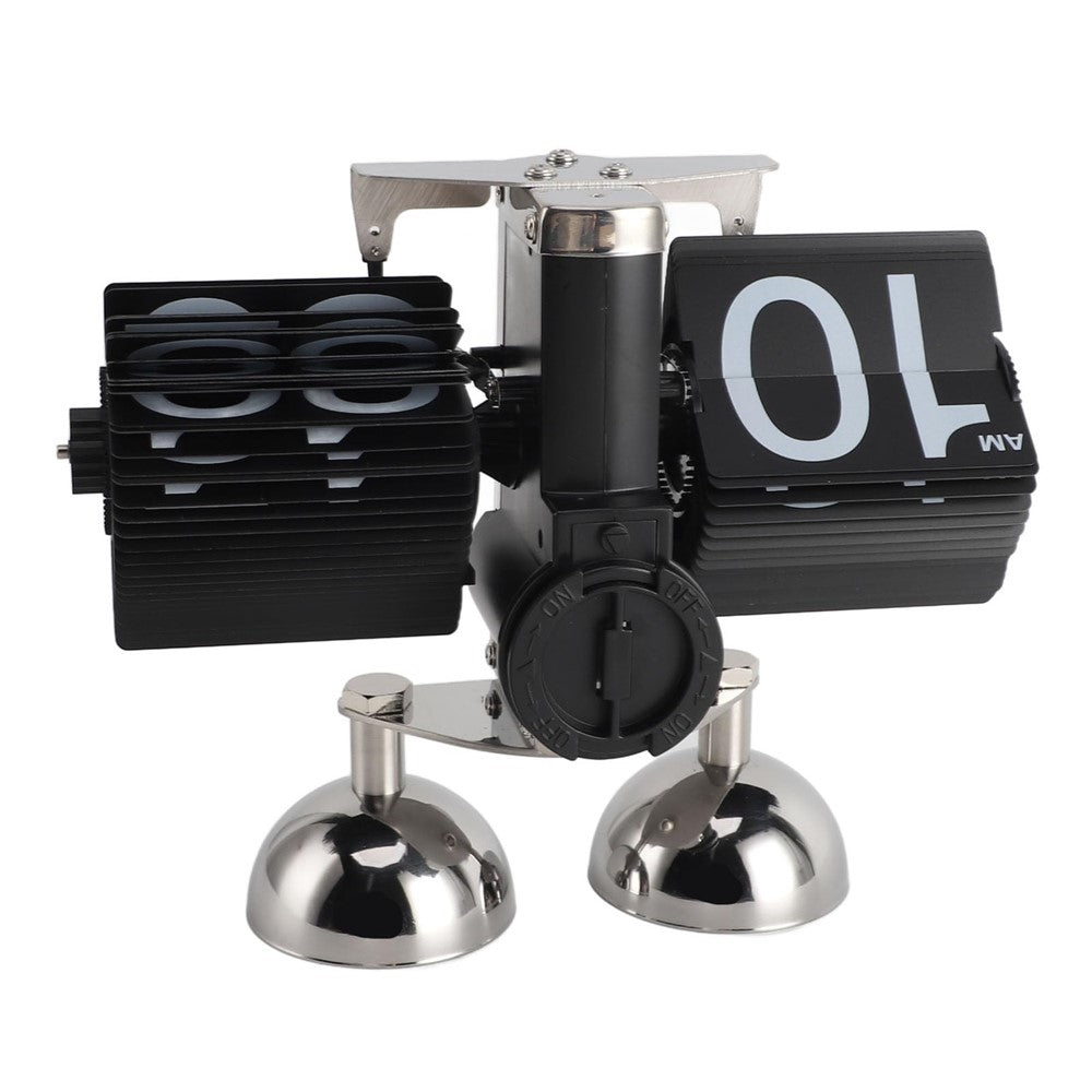 Automatic Flip Clock Retro Simple Home Living Room Table Clock Dual Foot Stainless Steel Quartz Movement Flip Clock