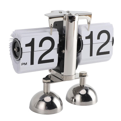Automatic Flip Clock Retro Simple Home Living Room Table Clock Dual Foot Stainless Steel Quartz Movement Flip Clock