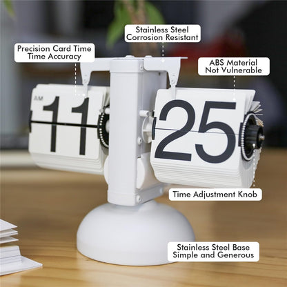 Automatic Flip Clock Retro Simple Home Living Room Table Clock Single Foot Stainless Steel Quartz Movement Flip Clock