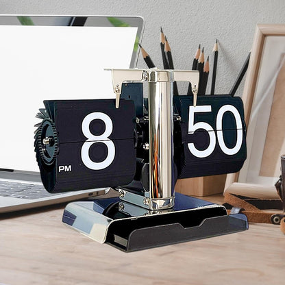 Auto Flip Down Clock with Storage Drawer Vintage Style Balance Mechanical Desk Clock for Living Room