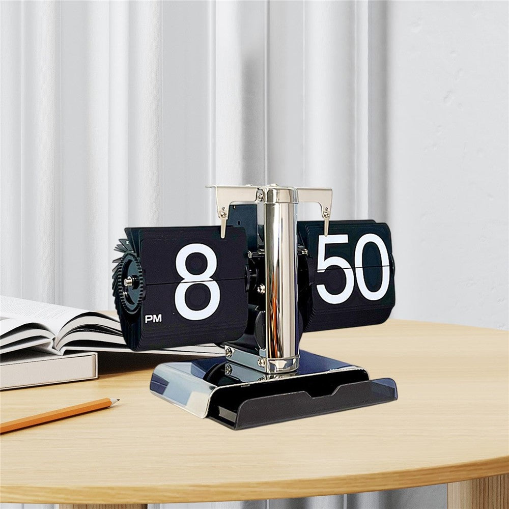 Auto Flip Down Clock with Storage Drawer Vintage Style Balance Mechanical Desk Clock for Living Room