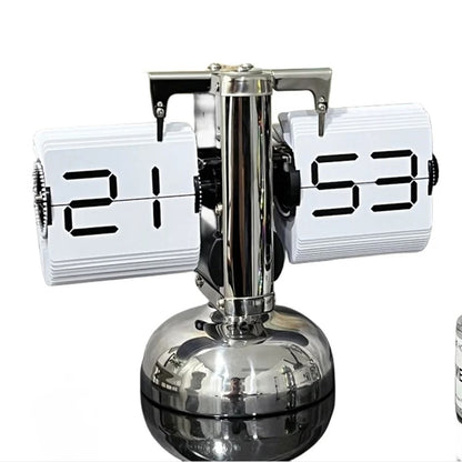 Automatic Flip Clock Quartz Movement Single Foot Retro Simple Home Table Clock 24-Hour Stainless Steel White Page Digital Font