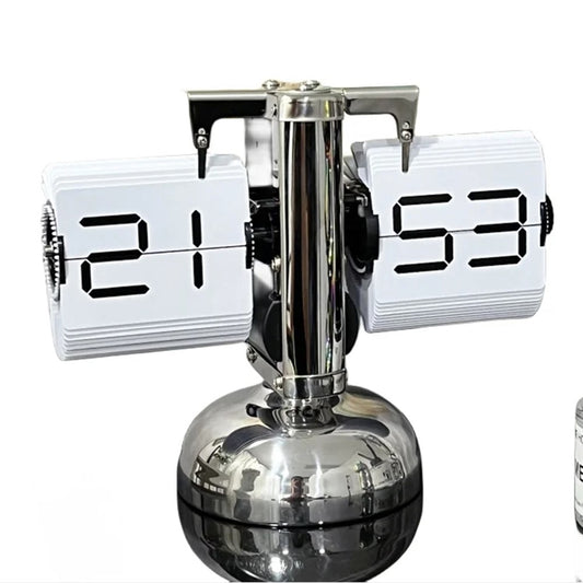 Automatic Flip Clock Quartz Movement Single Foot Retro Simple Home Table Clock 24-Hour Stainless Steel White Page Digital Font