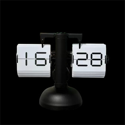 Automatic Flip Clock Retro Simple Home Desk Clock Quartz Movement Single Foot Stainless Steel Flip Clock 24 Hour White Page Digital Font