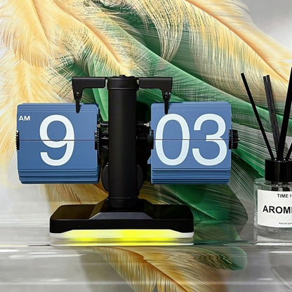 Automatic Flip Clock Retro Simple Home Table Clock Single Foot Stainless Steel Quartz Movement Flip Clock with Night Light