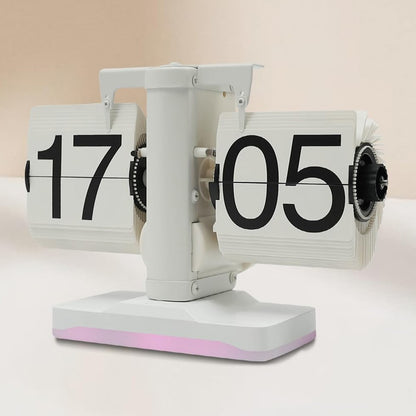 Automatic Flip Clock Retro Simple Home Table Clock Single Foot Stainless Steel Quartz Movement Flip Clock with Night Light
