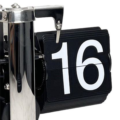 Auto Flip Clock Retro Table Clock Living Room Balance Mechanical Flip Clock with Walnut Square Base