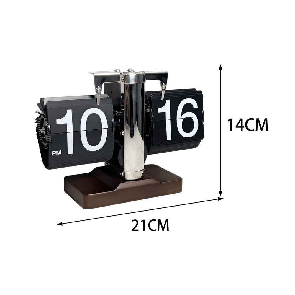 Auto Flip Clock Retro Table Clock Living Room Balance Mechanical Flip Clock with Walnut Square Base