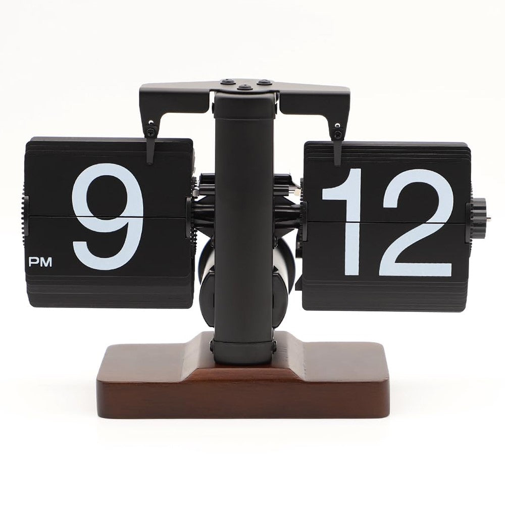 Automatic Flip Clock Retro Simple Home Table Clock Single Foot Stainless Steel Quartz Movement Flip Clock Walnut Square Base