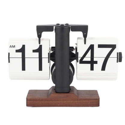 Automatic Flip Clock Retro Simple Home Table Clock Single Foot Stainless Steel Quartz Movement Flip Clock Walnut Square Base