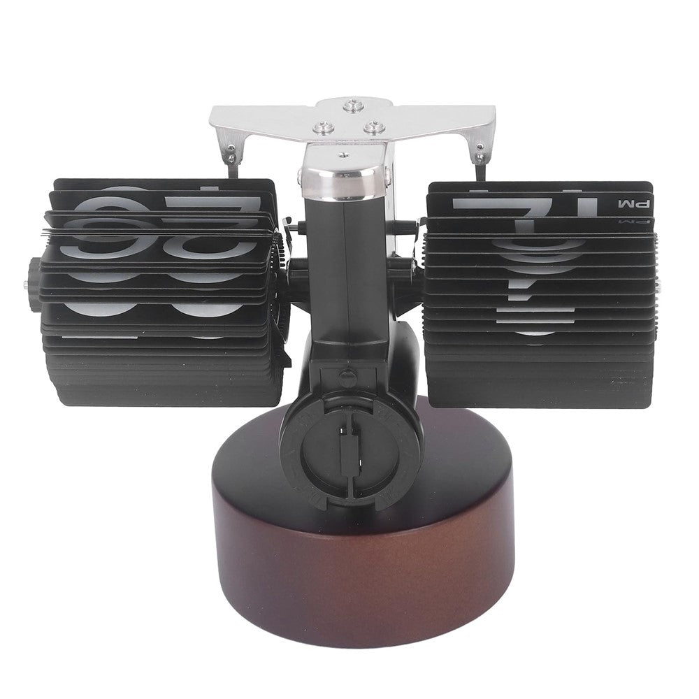 Automatic Flip Clock Retro Simple Home Table Clock Single Foot Stainless Steel Quartz Movement Flip Clock Walnut Round Base