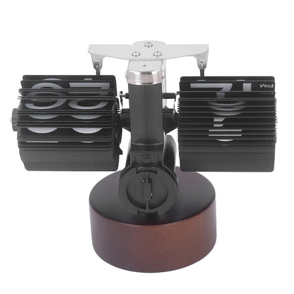 Automatic Flip Clock Retro Simple Home Table Clock Single Foot Stainless Steel Quartz Movement Flip Clock Walnut Round Base