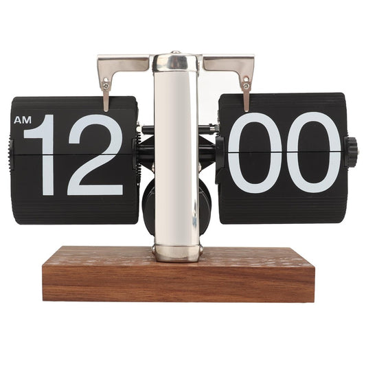 Automatic Flip Clock Retro Simple Desk Clock Single Foot Stainless Steel Quartz Movement Flip Clock Square Walnut Base