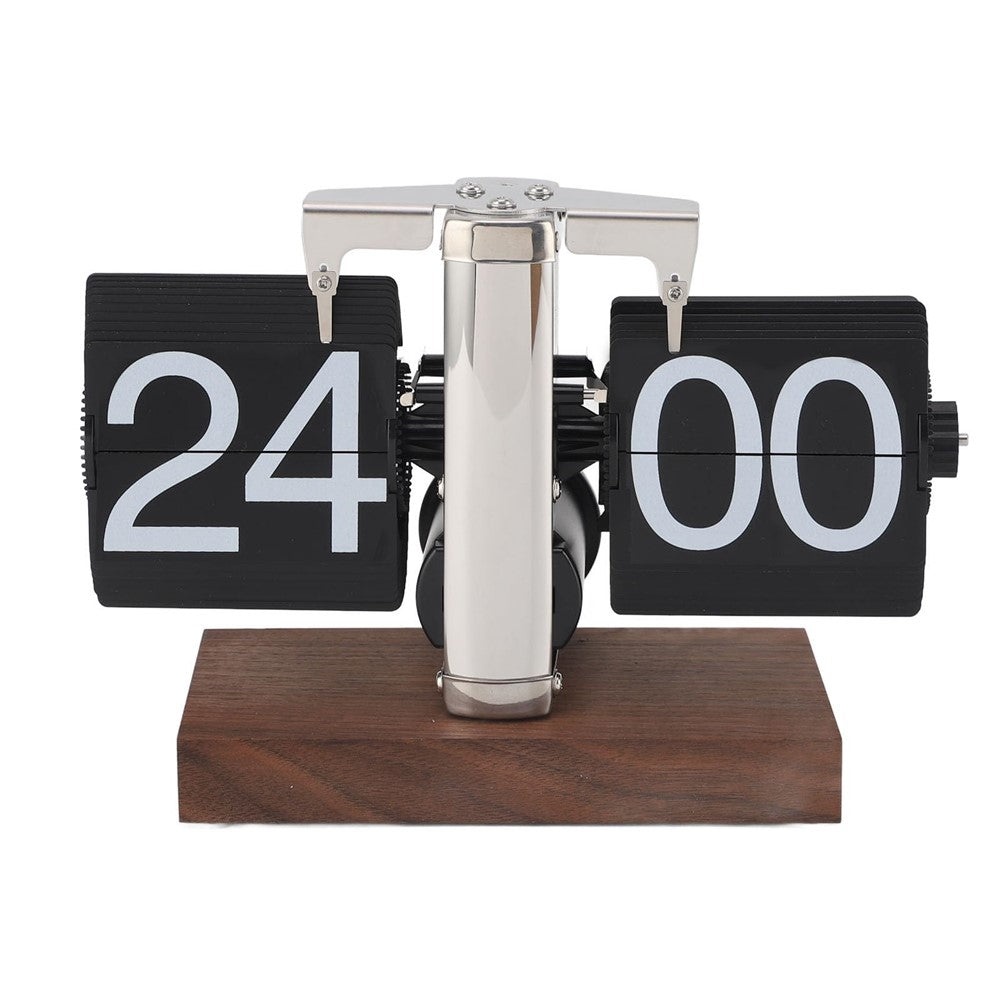Automatic Flip Clock Retro Simple Desk Clock Single Foot Stainless Steel Quartz Movement Flip Clock Square Walnut Base