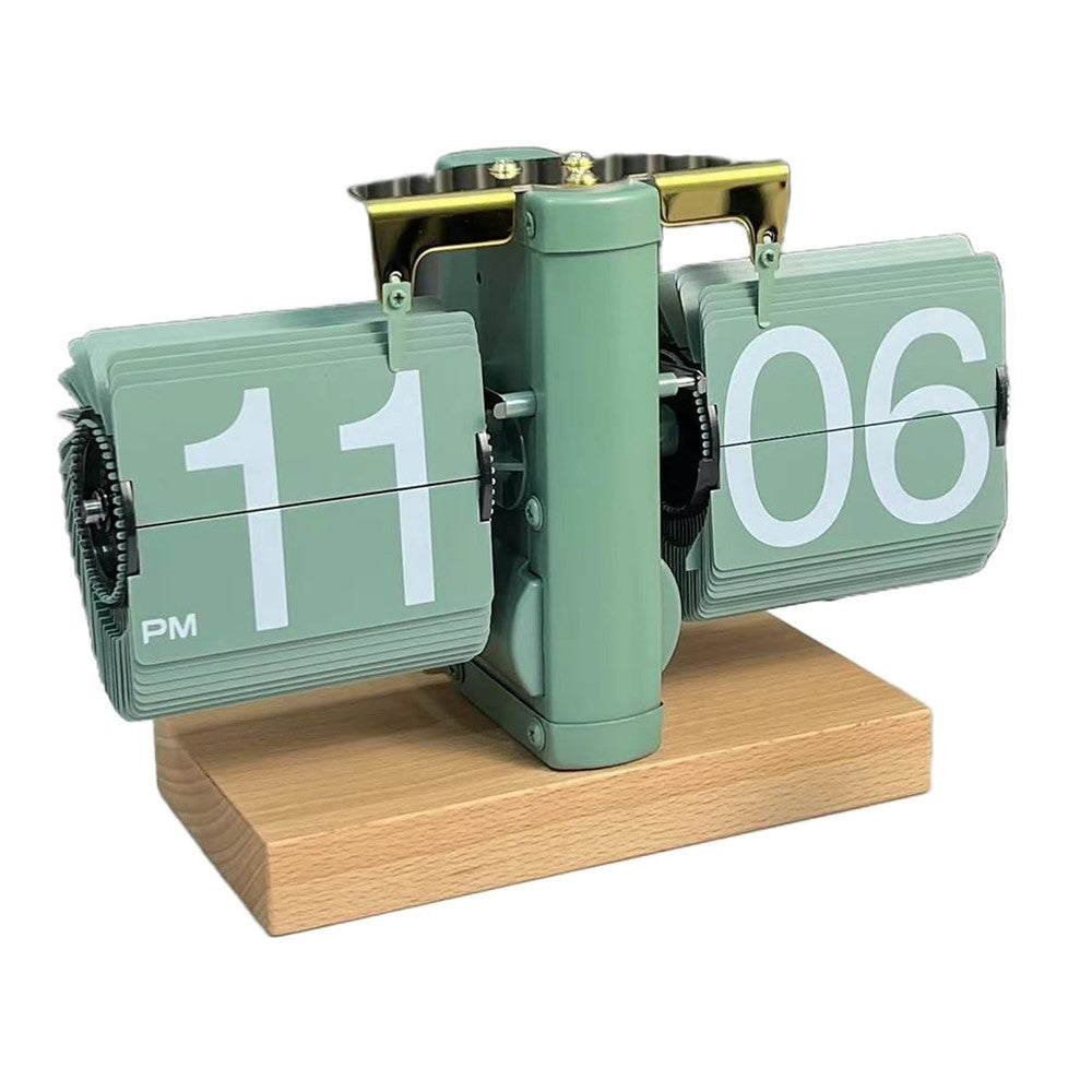Automatic Flip Clock Retro Simple Home Table Clock Single Foot Stainless Steel Quartz Movement Flip Clock Square Flat Bottom Beech Wood