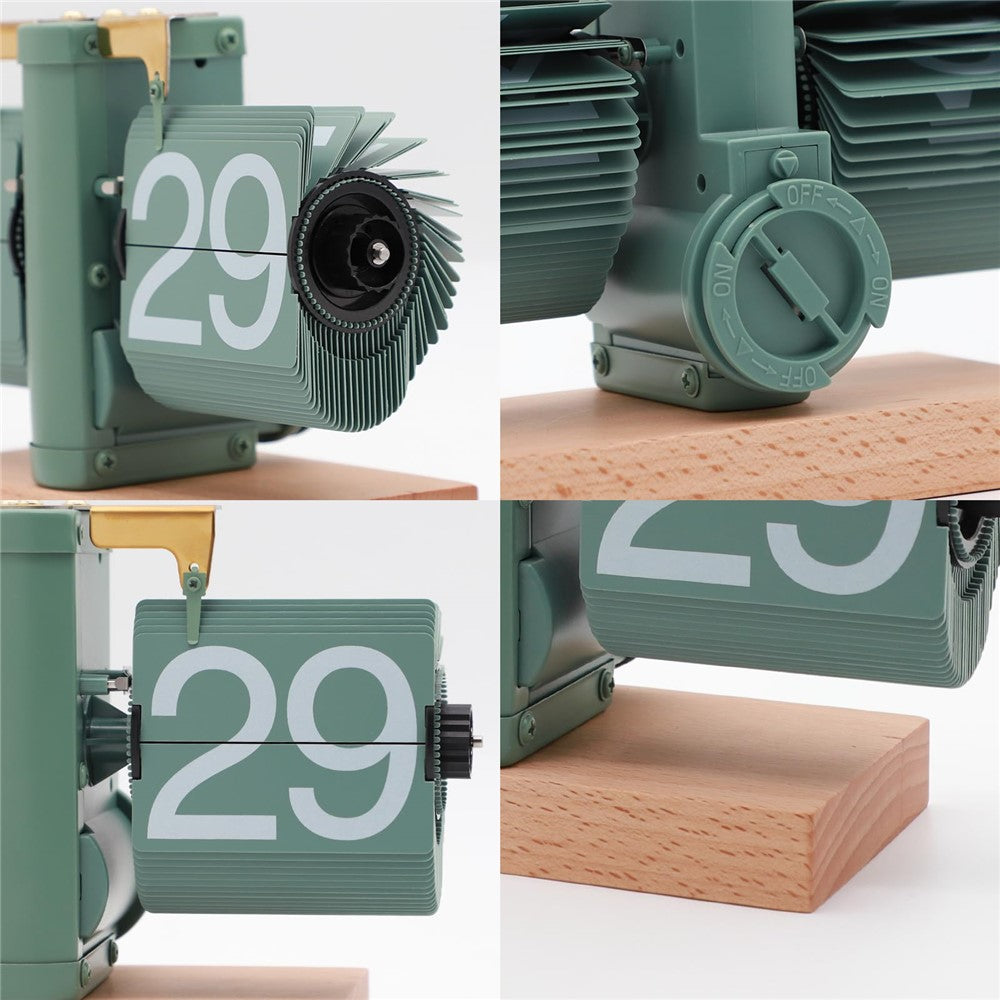 Automatic Flip Clock Retro Simple Home Table Clock Single Foot Stainless Steel Quartz Movement Flip Clock Square Flat Bottom Beech Wood