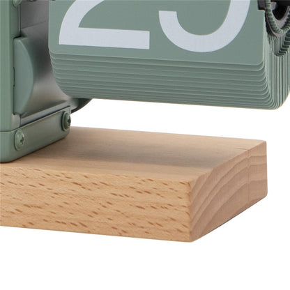 Automatic Flip Clock Retro Simple Home Table Clock Single Foot Stainless Steel Quartz Movement Flip Clock Square Flat Bottom Beech Wood