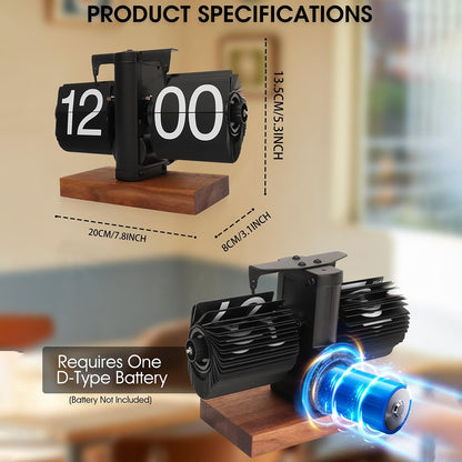 Automatic Flip Clock Retro Home Table Clock Single Foot Stainless Steel Quartz Movement Flip Clock Square Wooden Base