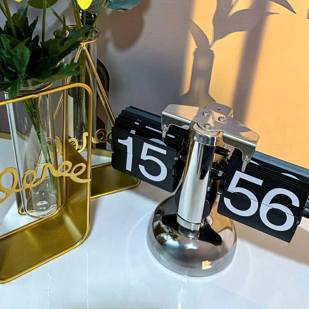 Retro Flip Down Clock Mechanical Digital Flip Desk Clock for Living Room 24 Hour Large Font Stainless Steel