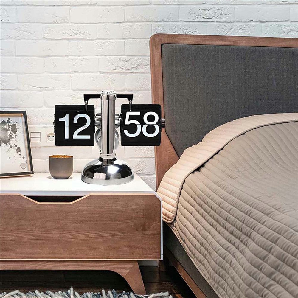 Retro Flip Down Clock Mechanical Digital Flip Desk Clock for Living Room 24 Hour Large Font Stainless Steel