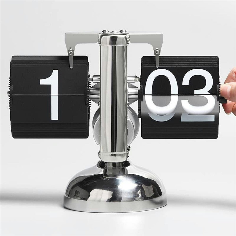 Retro Flip Down Clock Mechanical Digital Flip Desk Clock for Living Room 24 Hour Large Font Stainless Steel