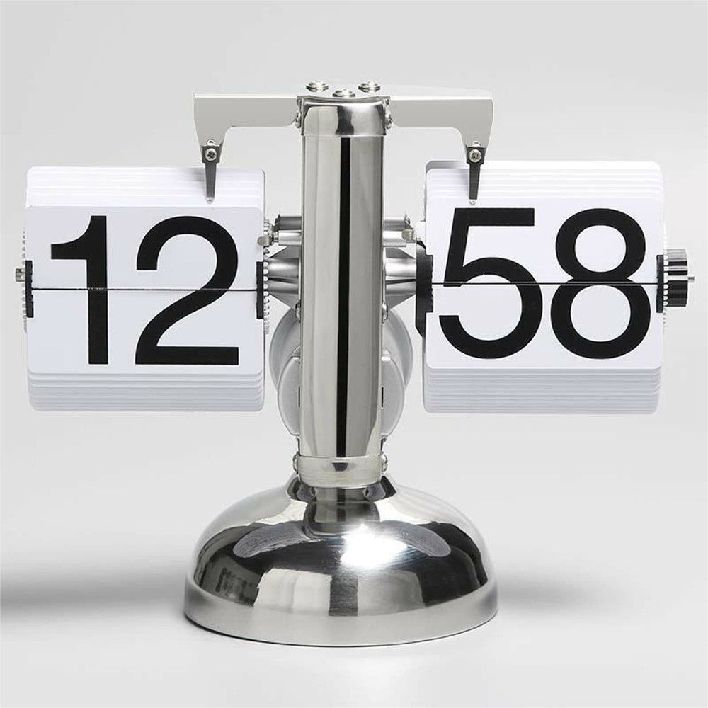 Retro Flip Down Clock Mechanical Digital Flip Desk Clock for Living Room 24 Hour Large Font Stainless Steel