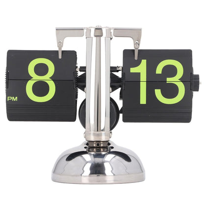Stainless Steel Green Numbers Automatic Flip Page Clock Retro Balance Page Turning Table Clock