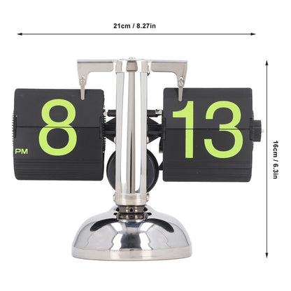 Stainless Steel Green Numbers Automatic Flip Page Clock Retro Balance Page Turning Table Clock