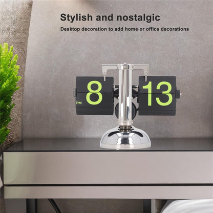 Stainless Steel Green Numbers Automatic Flip Page Clock Retro Balance Page Turning Table Clock
