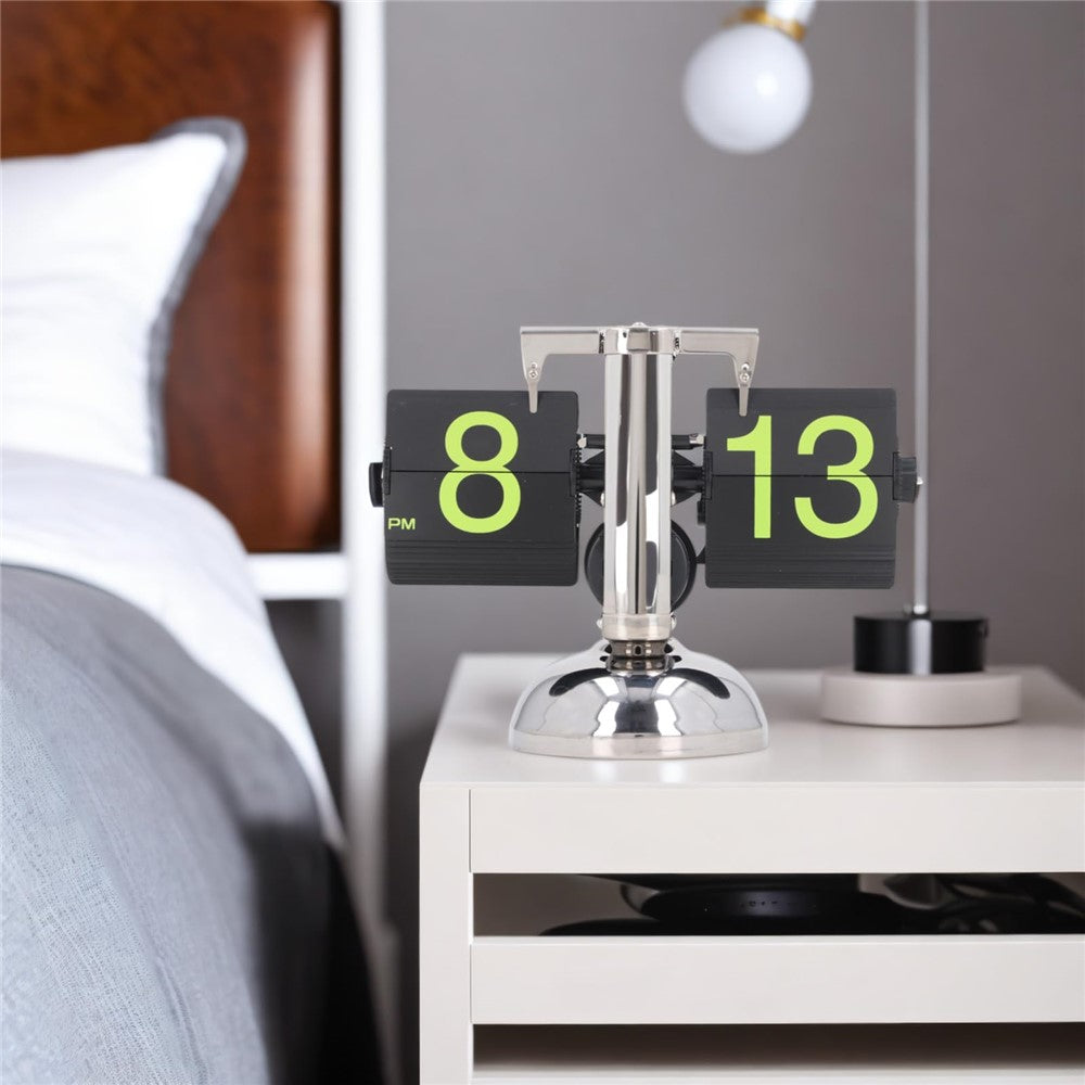Stainless Steel Green Numbers Automatic Flip Page Clock Retro Balance Page Turning Table Clock