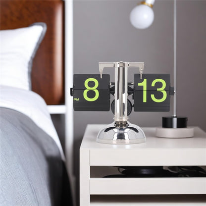 Stainless Steel Green Numbers Automatic Flip Page Clock Retro Balance Page Turning Table Clock