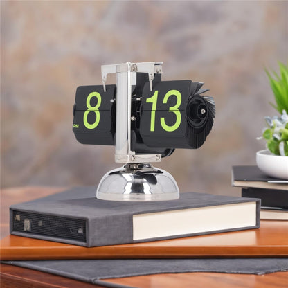 Stainless Steel Green Numbers Automatic Flip Page Clock Retro Balance Page Turning Table Clock