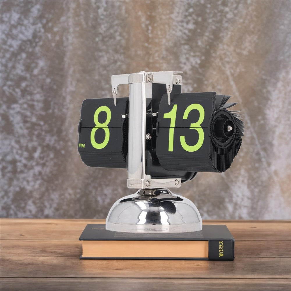 Stainless Steel Green Numbers Automatic Flip Page Clock Retro Balance Page Turning Table Clock