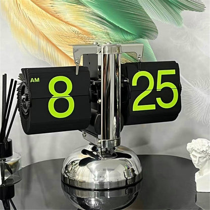 Stainless Steel Green Numbers Automatic Flip Page Clock Retro Balance Page Turning Table Clock