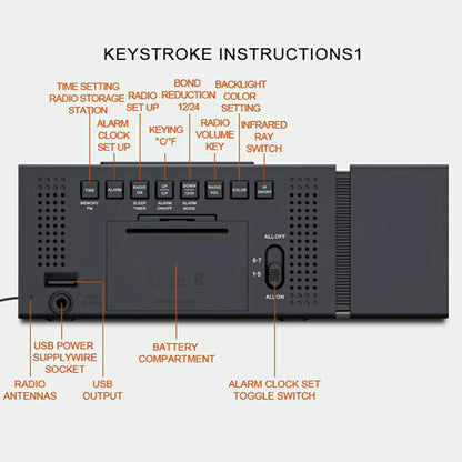 TS-P30 Creative Radio Alarm Clock with Color Alert Digital Display Sound Light IR Motion Sensor 7 Color Night Light