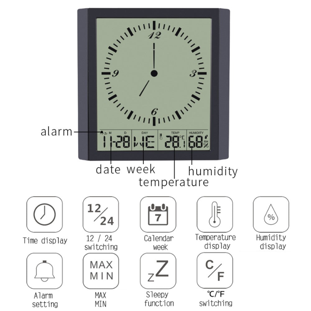 TS-8675 Multifunctional Digital Wall Clock Large Screen Display Temperature Humidity Meter Alarm Clock